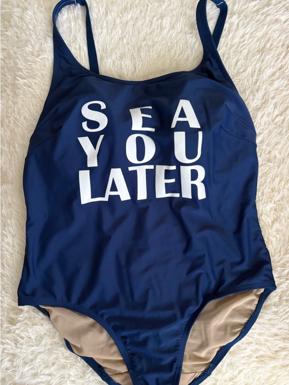 Navy One-Piece Swimsuit with 'SEA YOU LATER' Graphic